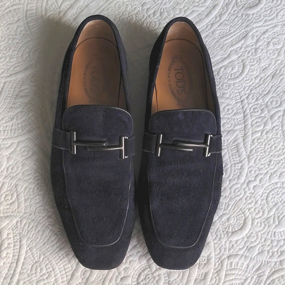 TOD'S Double T Deep Blue Suede Loafers